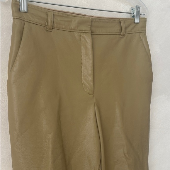Babaton Aritzia Women Vegan Leather Beige Taupe Straight Crop Pants 8 - Picture 3 of 10